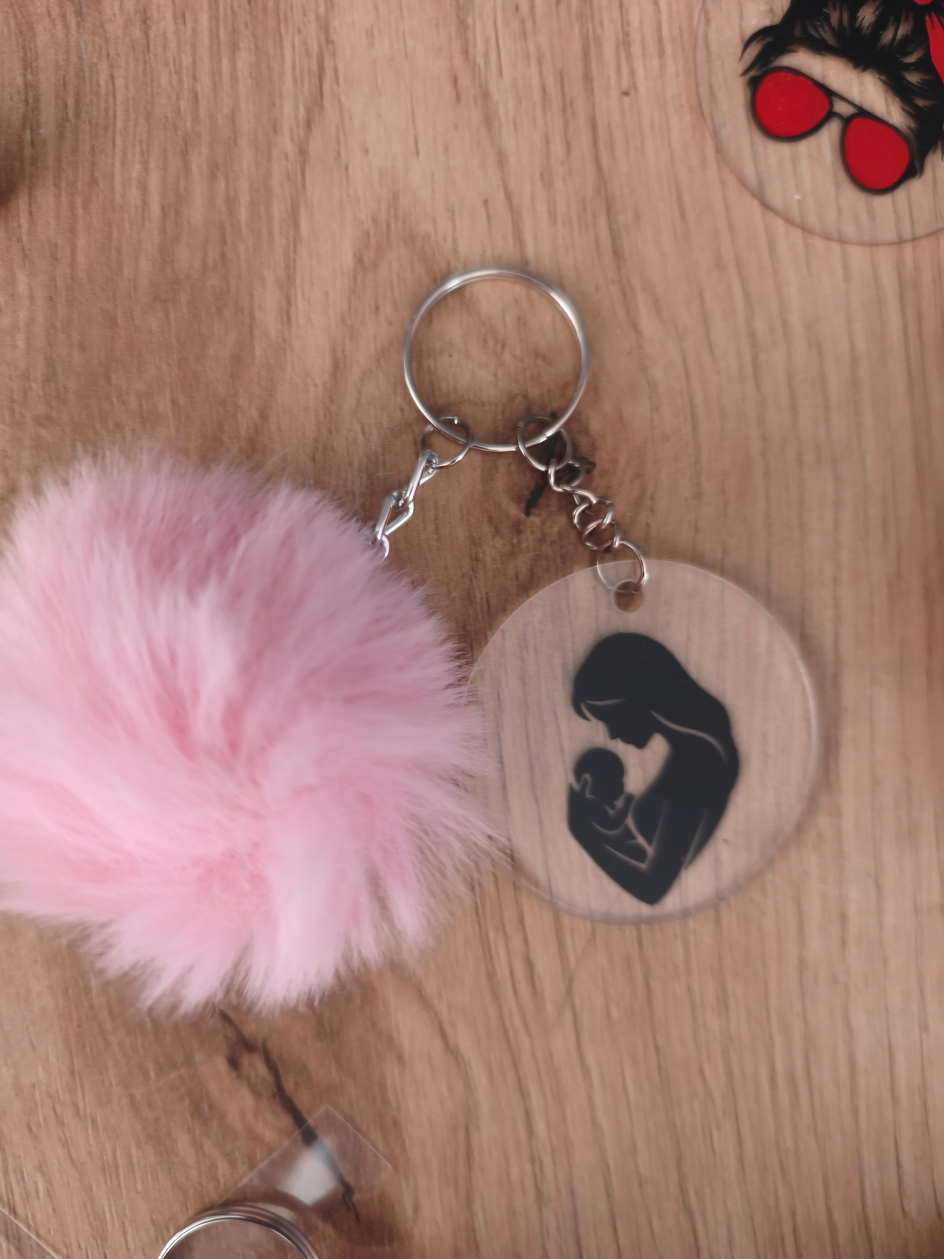 Porte-clés Acrylique & Pompom - Fait Main