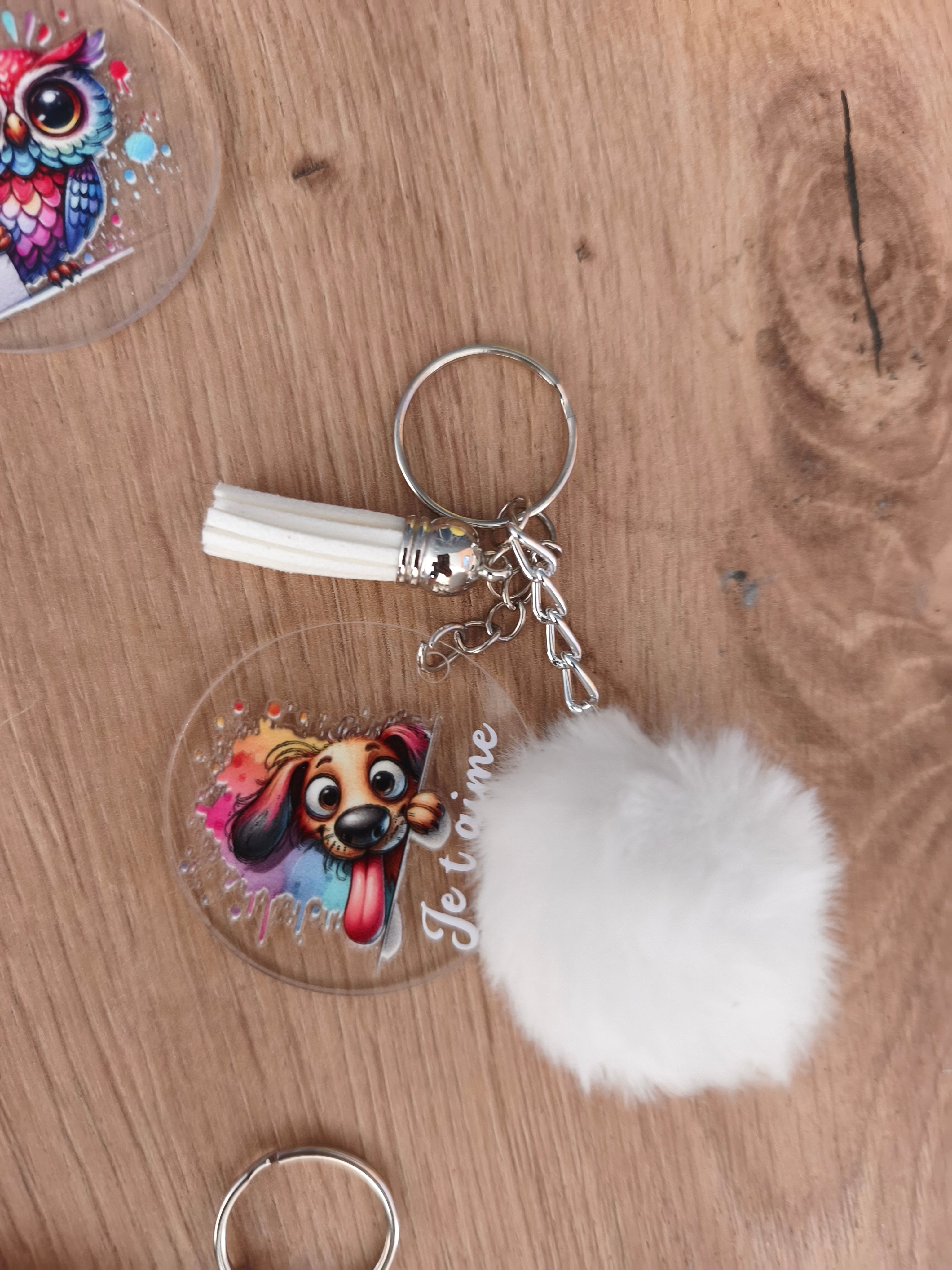 Porte-clés Acrylique & Pompom - Fait Main