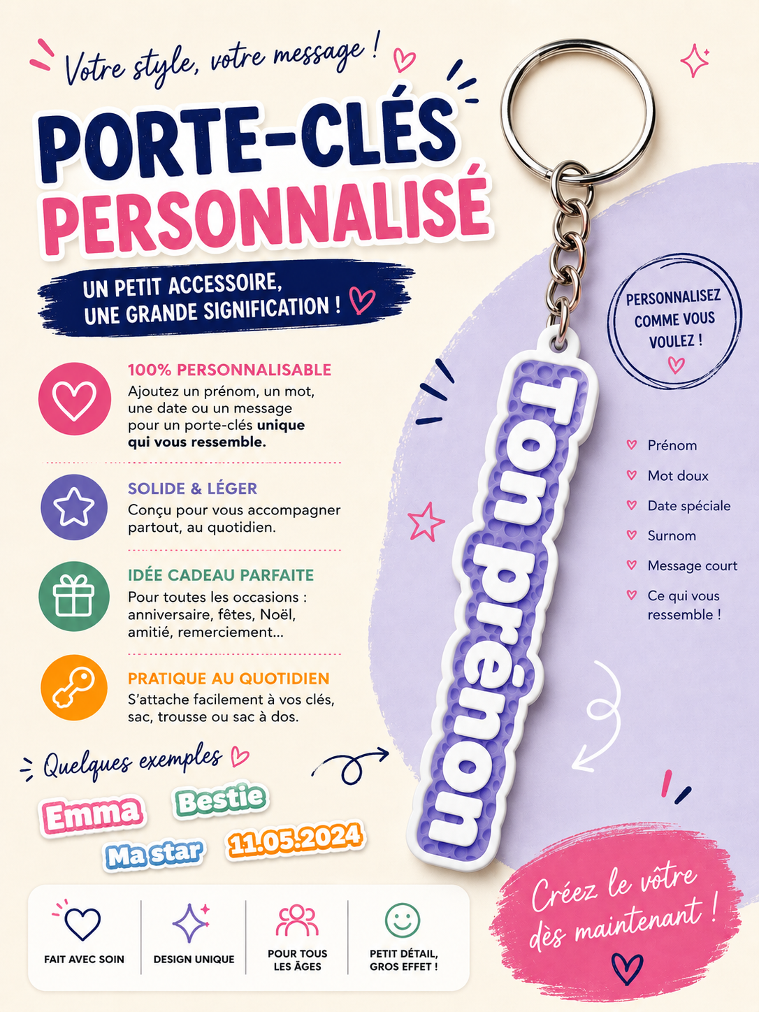 Porte-clé impression 3D bicolore personnalisé